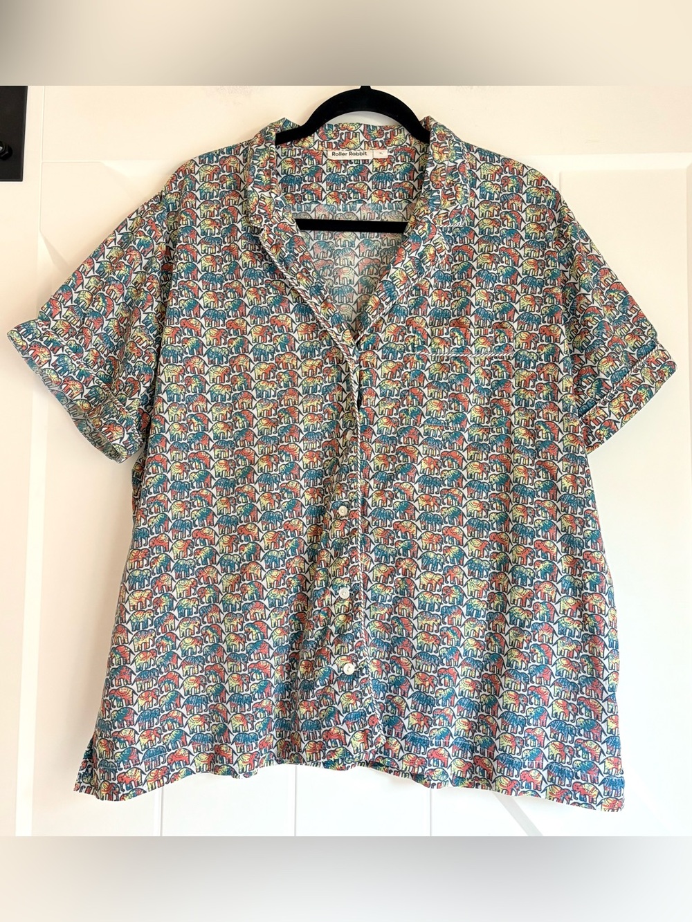 Roller Rabbit Elephant Print Pajama Top XL Lounge Shirt